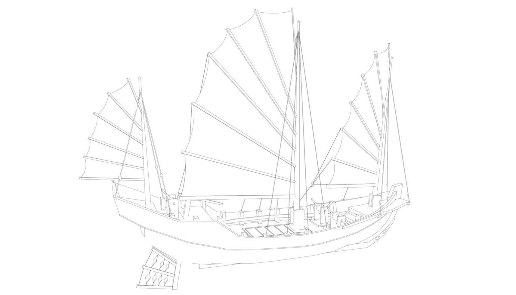 barca a vela classica in stile lineart vettore