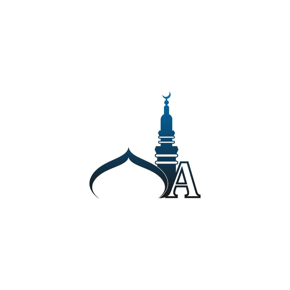 lettera un'icona del logo con l'illustrazione del design della moschea vettore