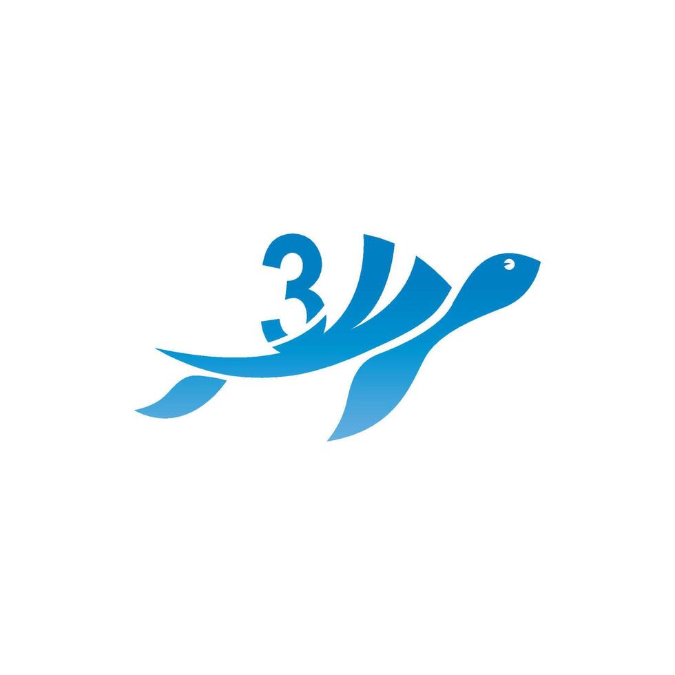 icona della tartaruga marina con l'illustrazione del logo numero 3 vettore