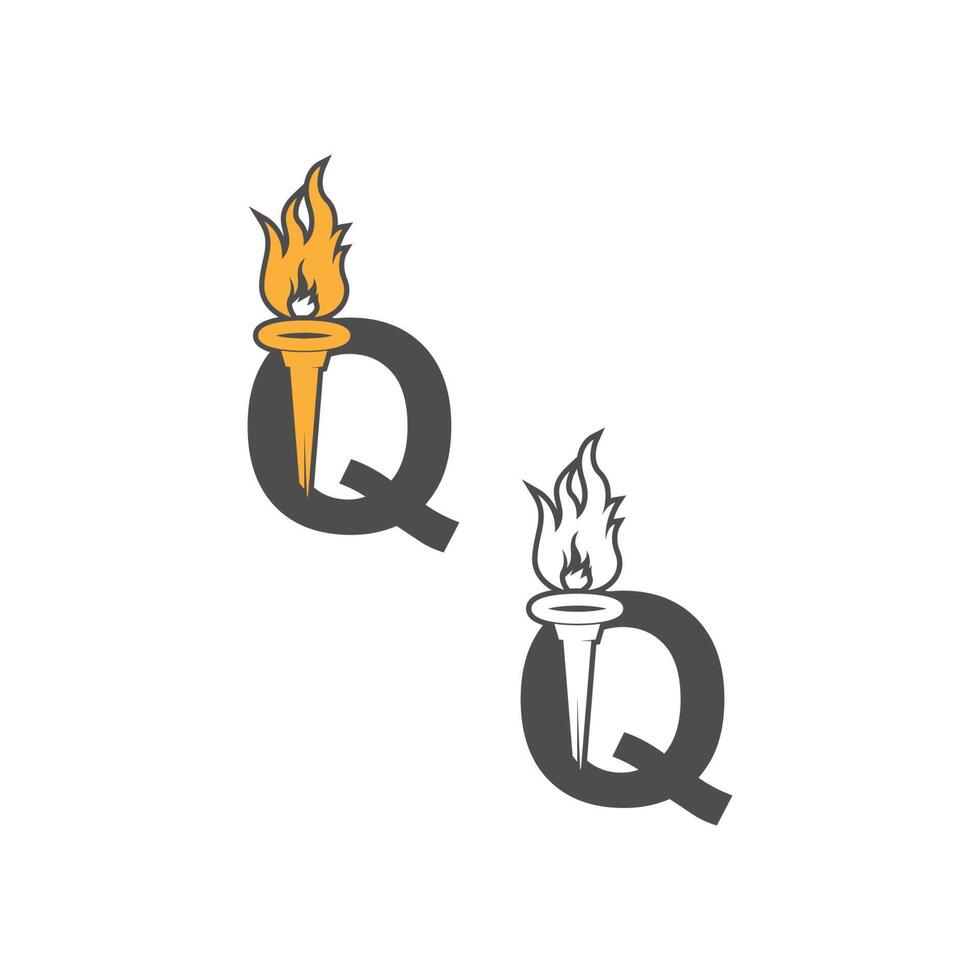 logo dell'icona della lettera q combinato con il design dell'icona della torcia vettore