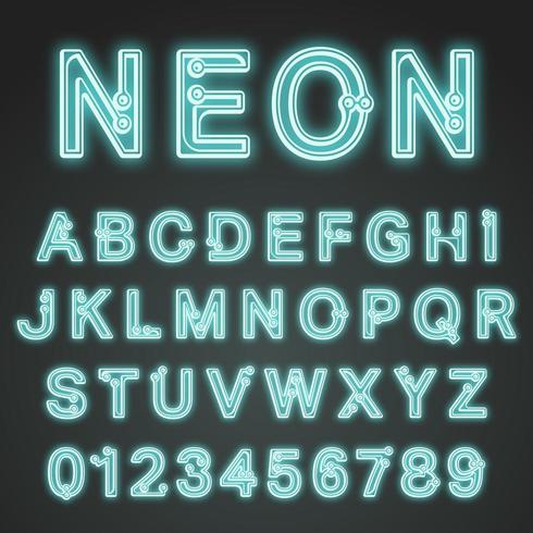 Design al neon di caratteri alfabetici vettore