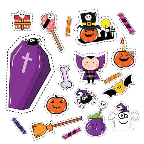 Set di patch adesivo icona di Halloween vettore