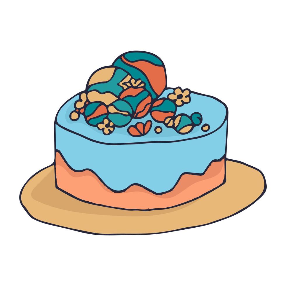 carta di vettore di buon compleanno con torta colorata... torta di praty carina. illustrazione vettoriale