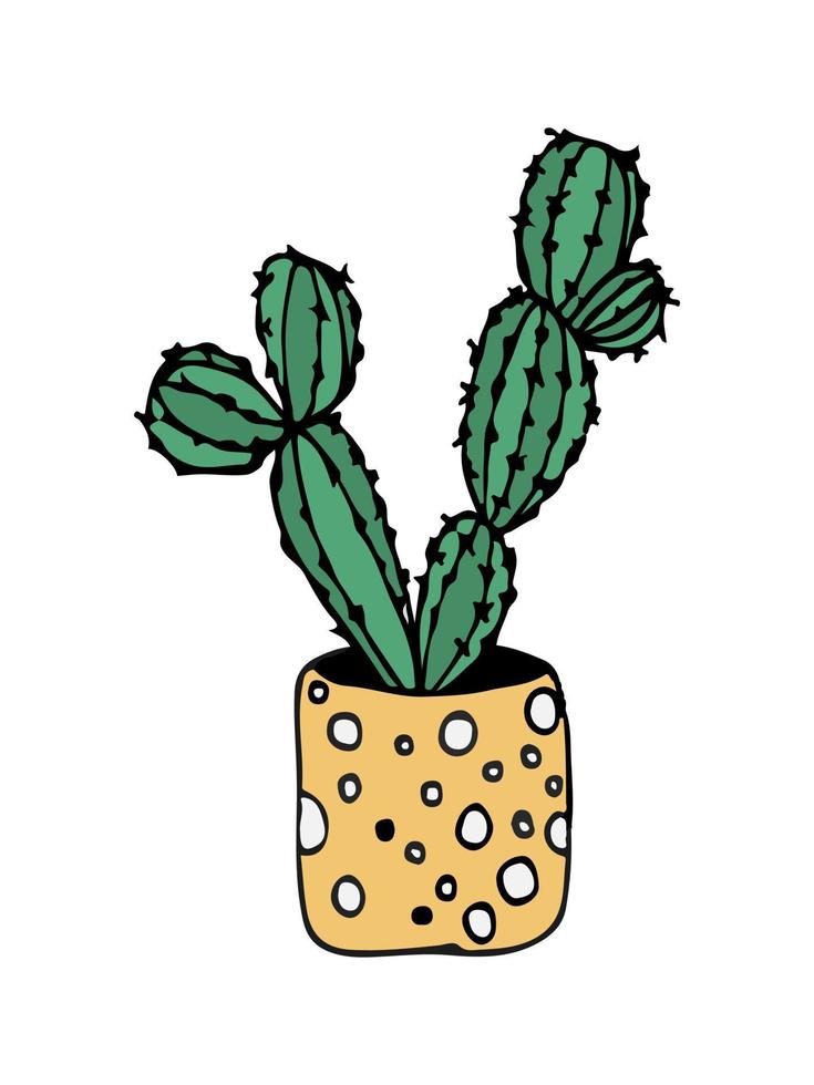 doodle illustrazione cactus su bianco. colorato doodle illustrazione cactus in stile moderno su sfondo bianco. vettore
