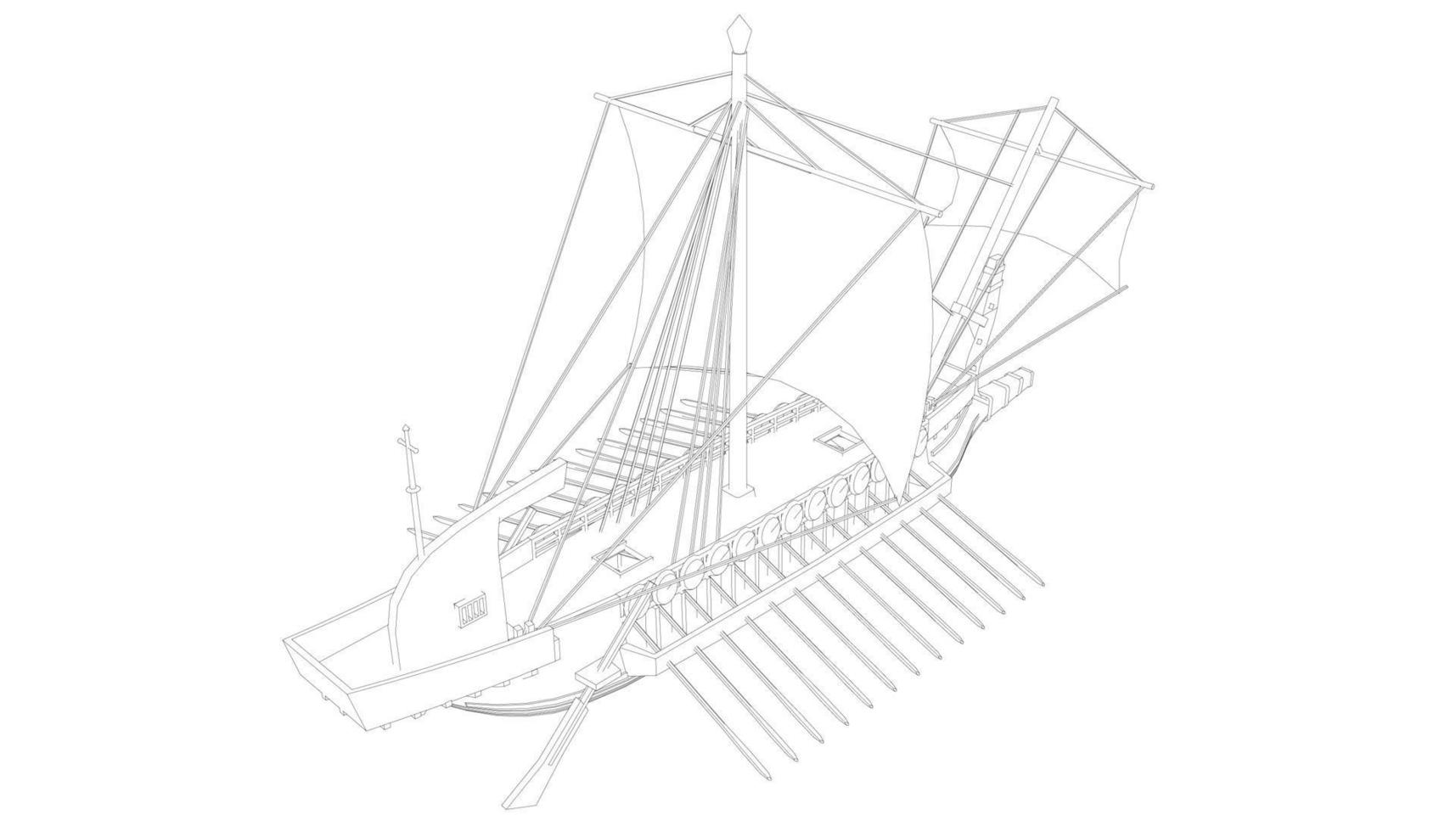 barca a vela classica in stile lineart vettore