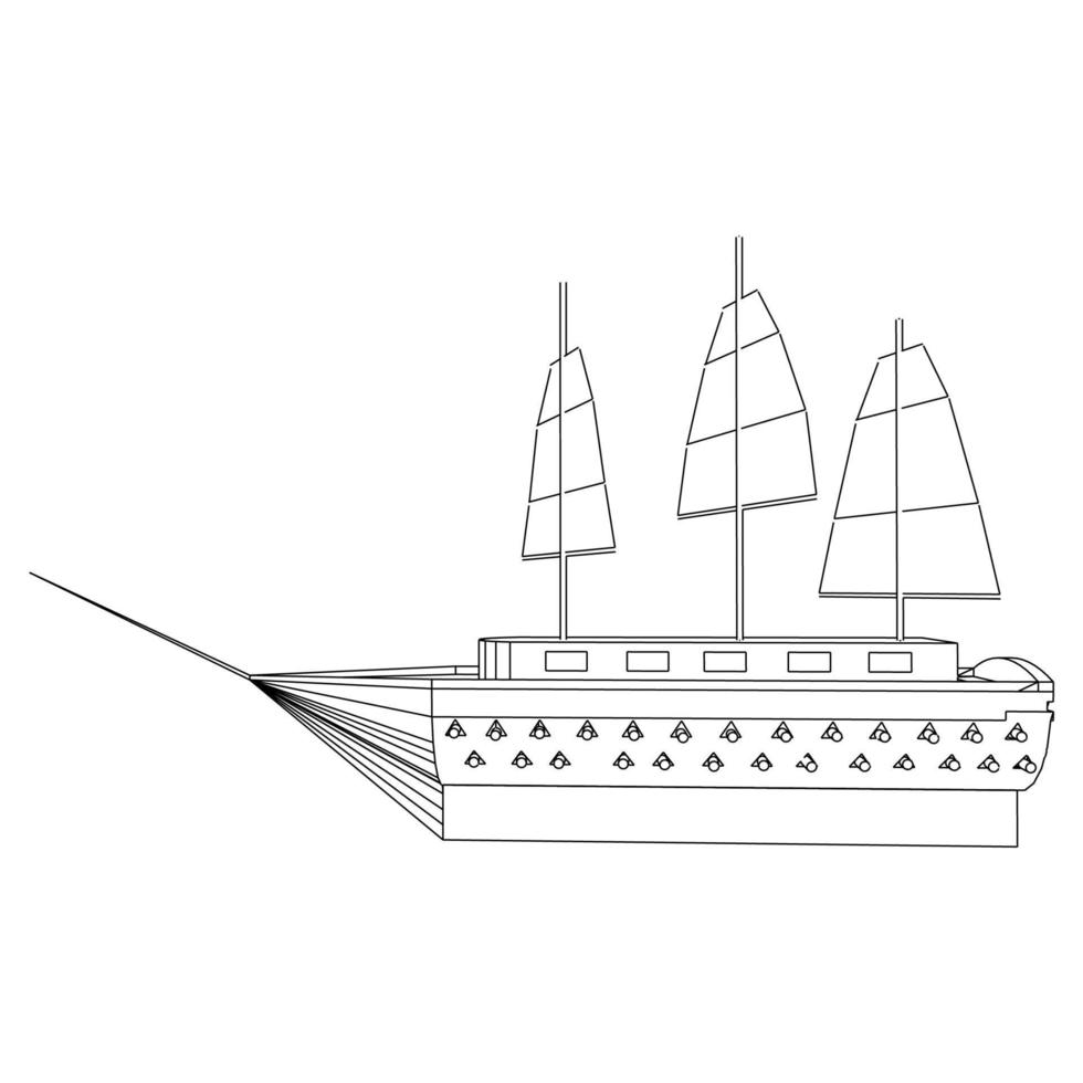 barca a vela classica in stile lineart vettore