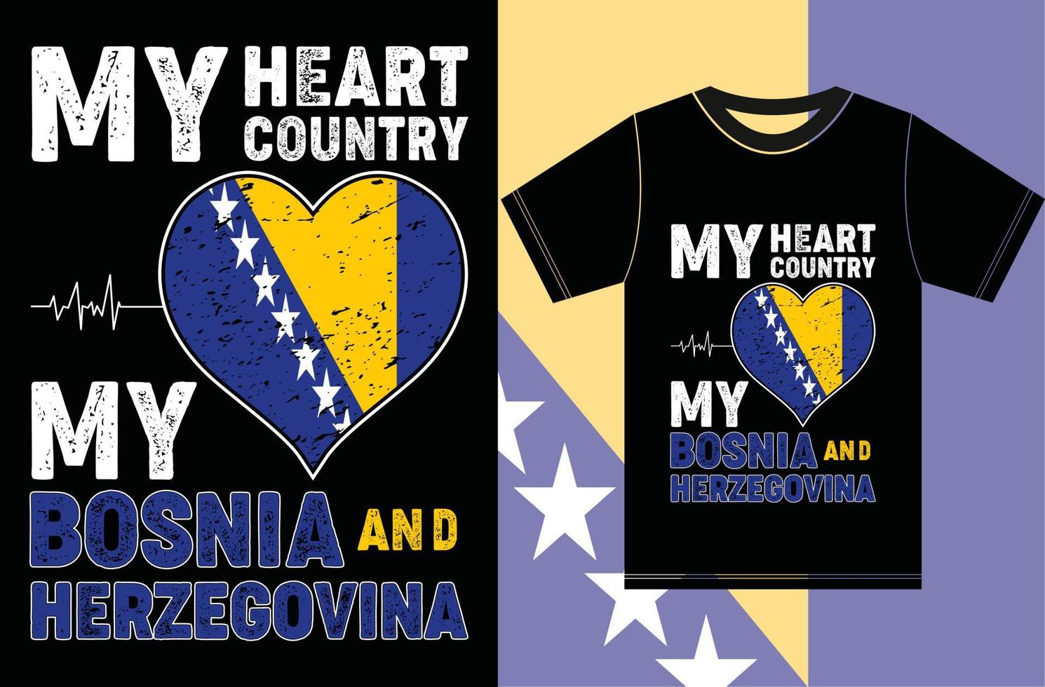 il mio cuore, il mio paese, la mia bosnia and herzegovina.bosnia and herzegovina flag t shirt design. vettore