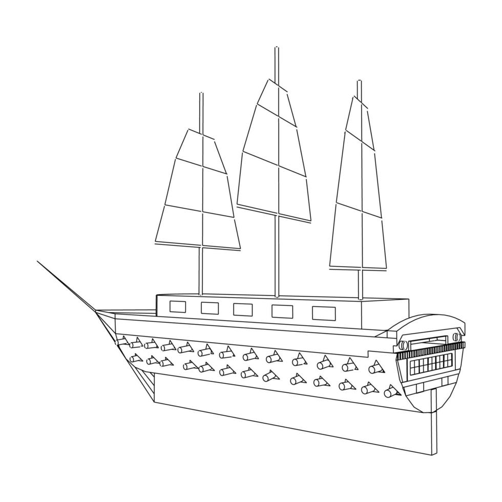 barca a vela classica in stile lineart vettore