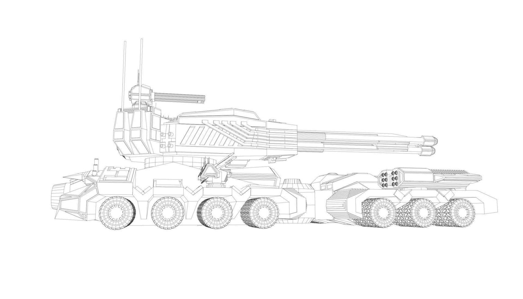 line art del carro armato di cacciatorpediniere vettore