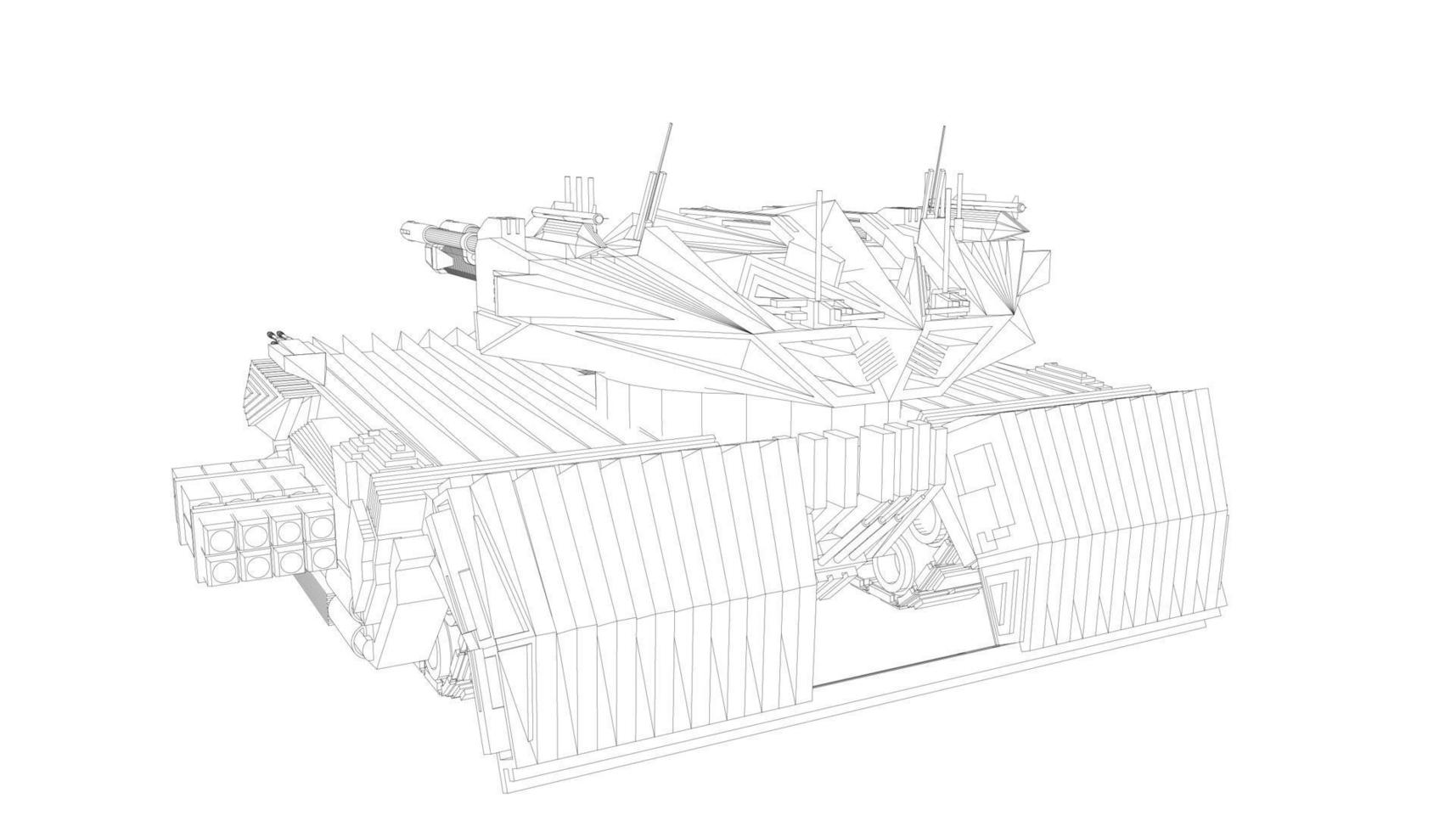 line art di carro armato d'assalto vettore