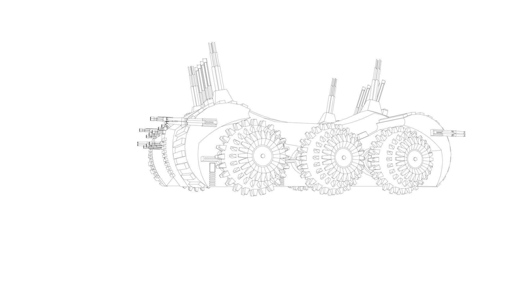 line art di carro armato d'assalto vettore