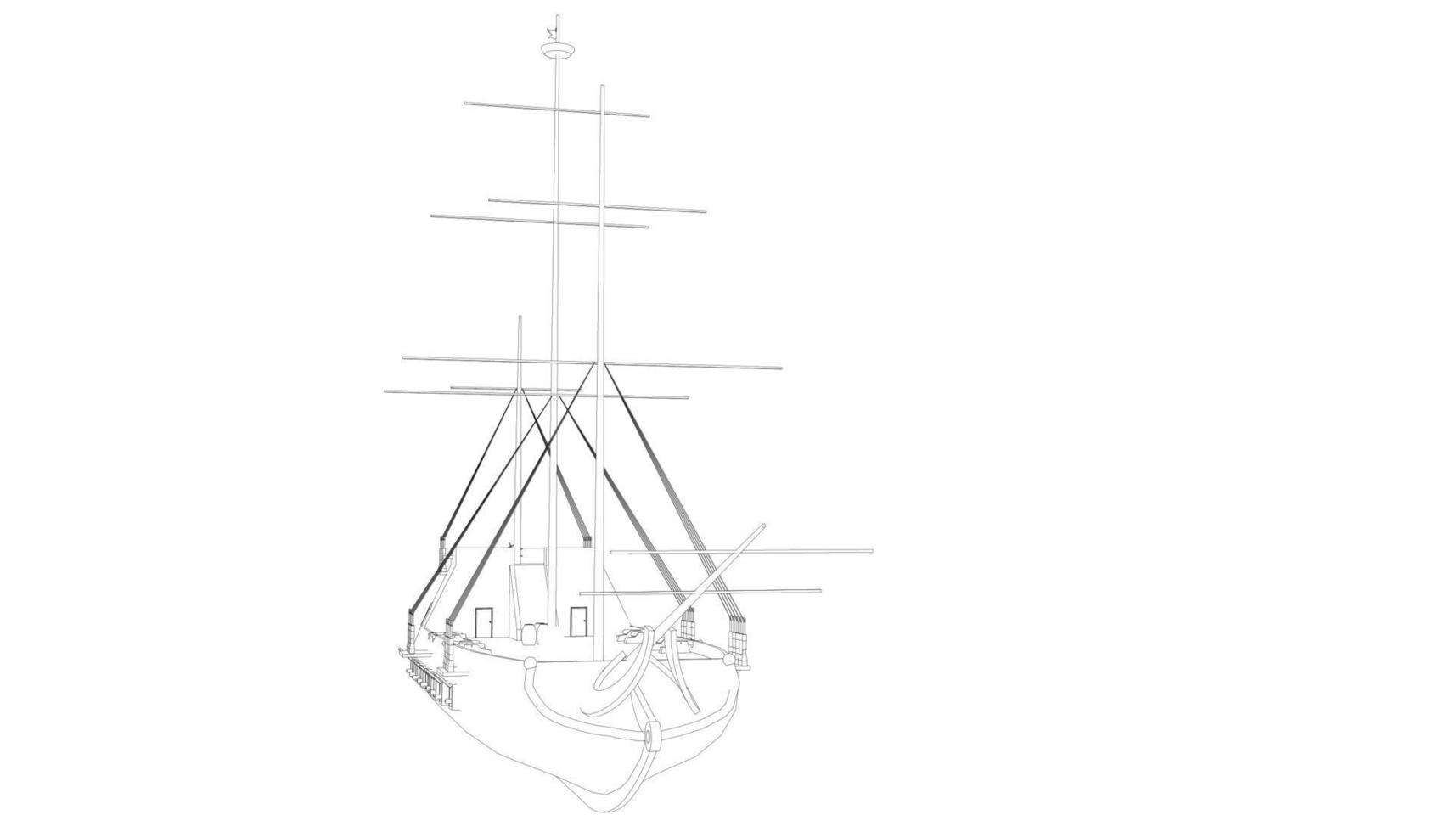 barca a vela classica in stile lineart vettore