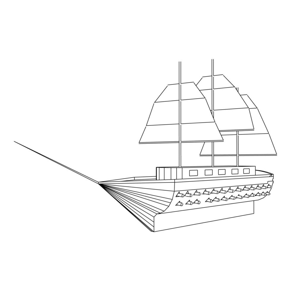 barca a vela classica in stile lineart vettore