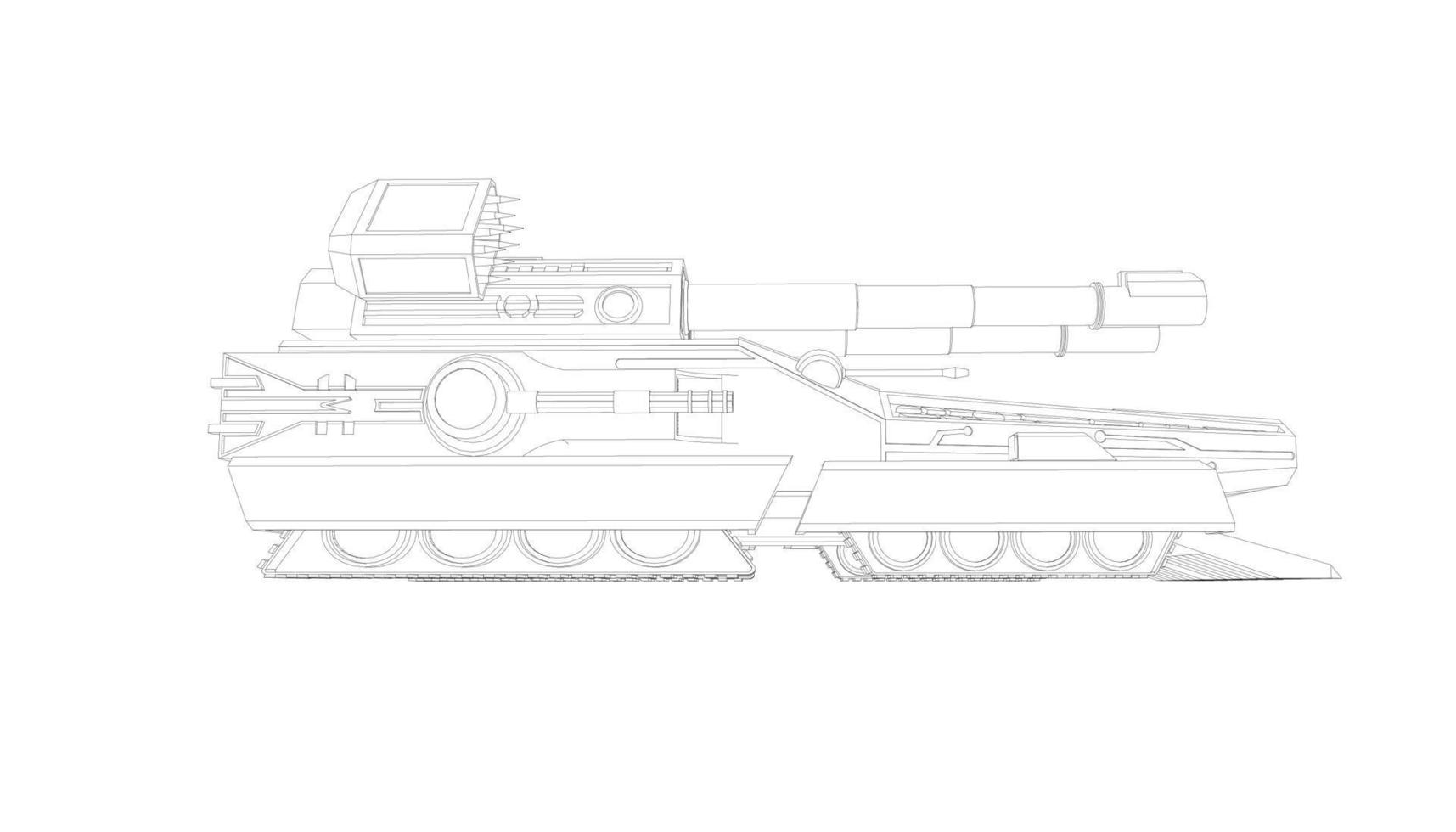 line art di carro armato d'assalto vettore