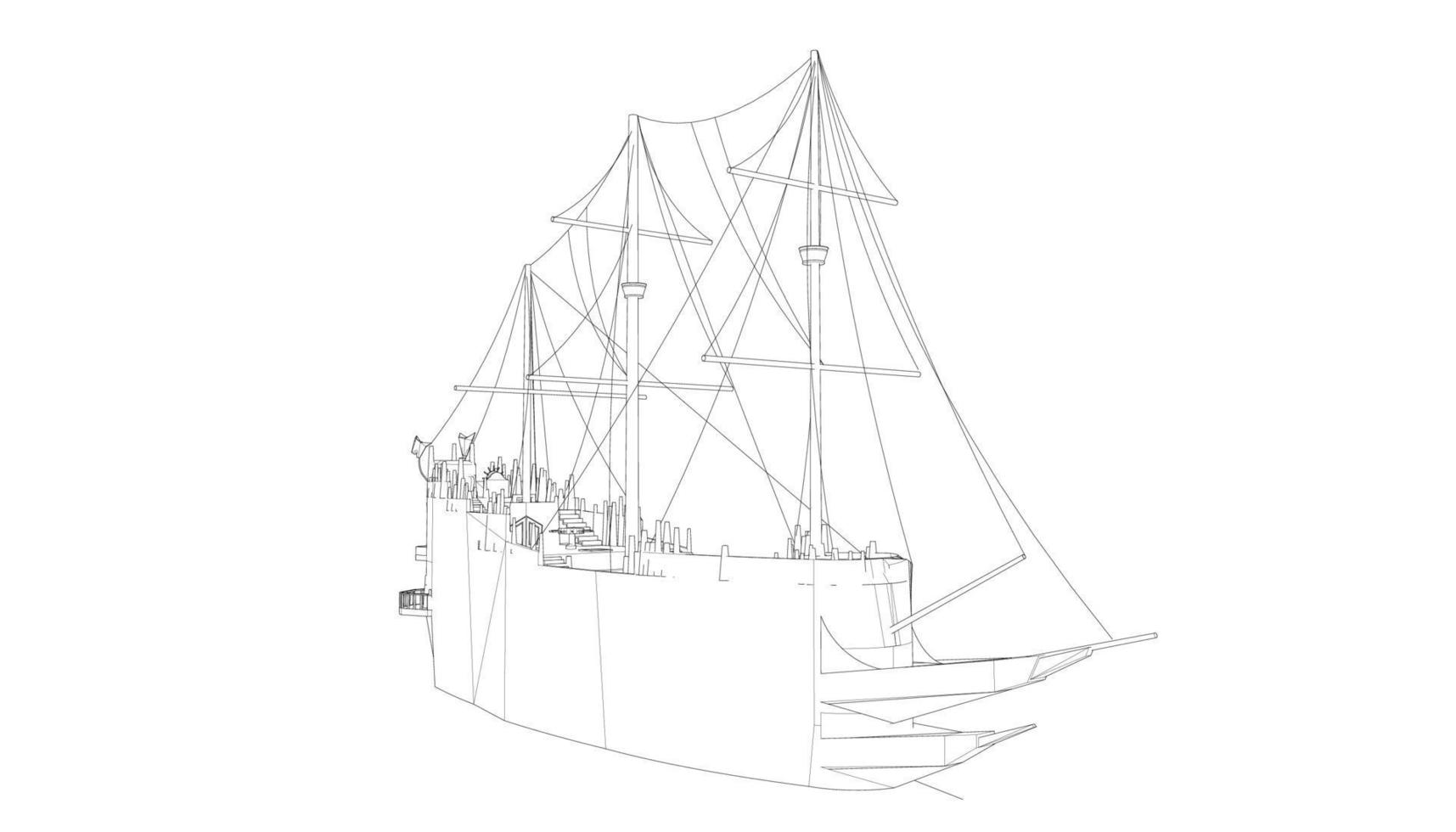 barca a vela classica in stile lineart vettore