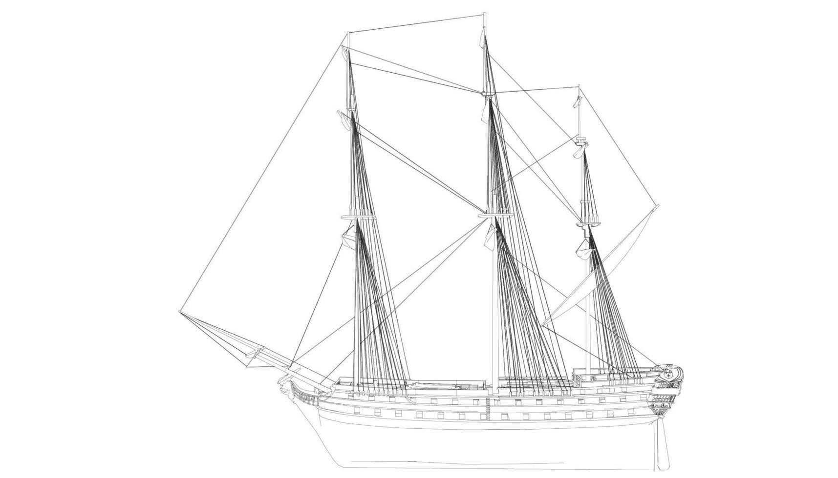 barca a vela classica in stile lineart vettore