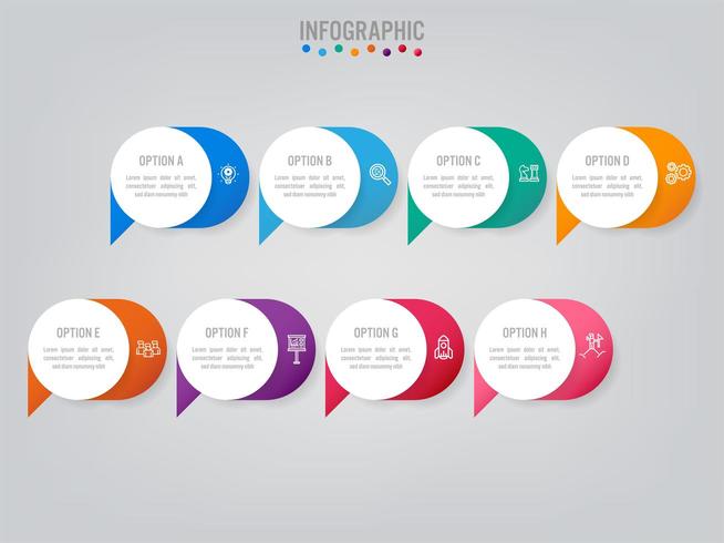 Modello di etichette di affari infografica con 8 opzioni vettore