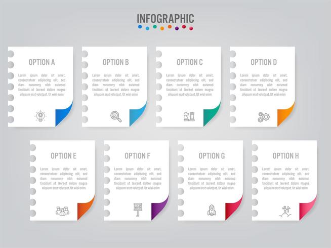 Modello di etichette di affari infografica con 8 opzioni vettore