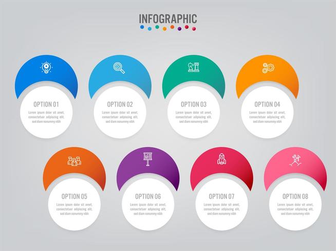 Modello di etichette di affari infografica con 8 opzioni vettore