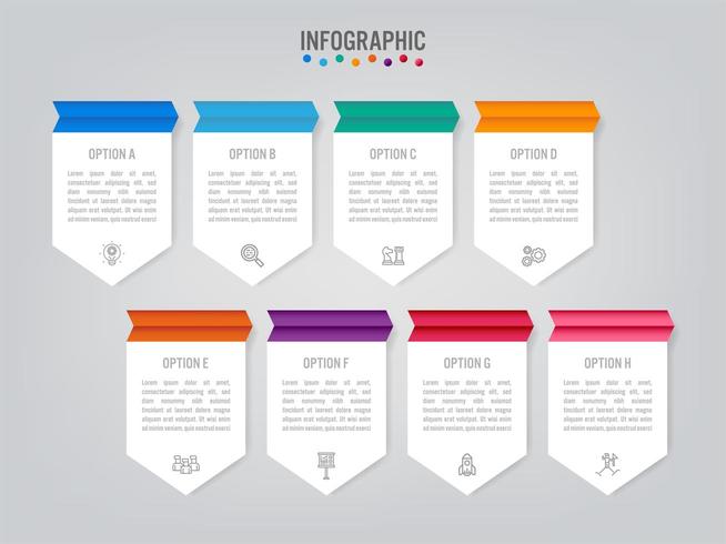 Modello di etichette di affari infografica con 8 opzioni vettore