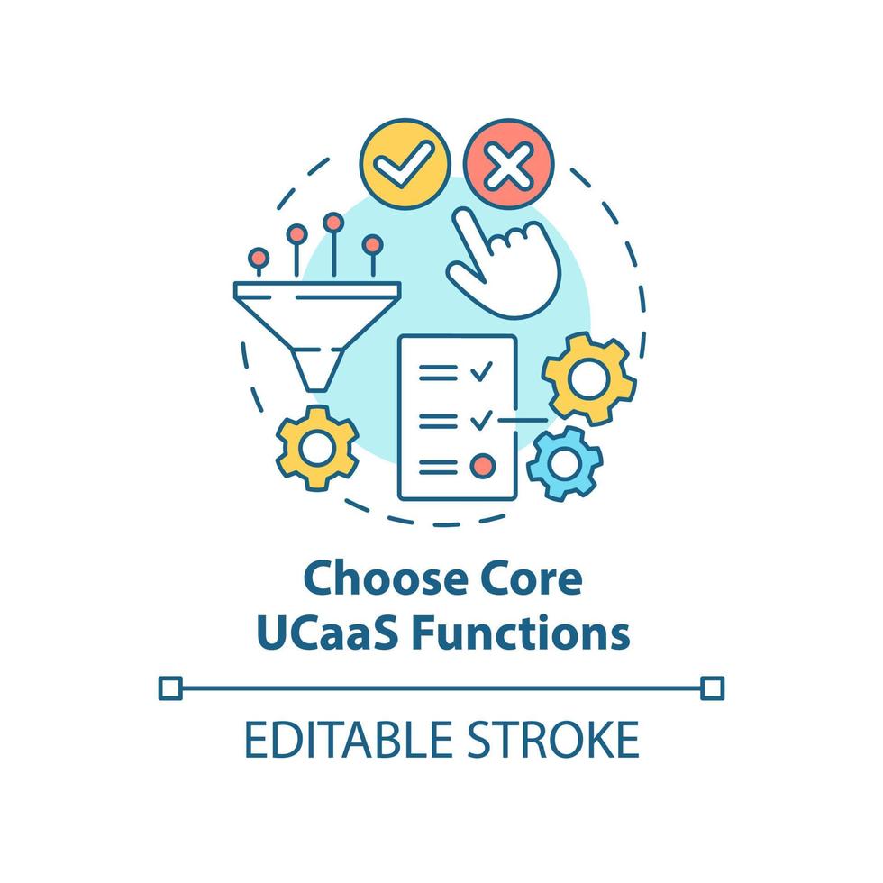 scegli l'icona del concetto delle funzioni principali di ucaas. sistema di comunicazione che fornisce un'idea astratta illustrazione al tratto sottile. disegno di contorno isolato. tratto modificabile. arial, una miriade di caratteri pro-grassetto utilizzati vettore