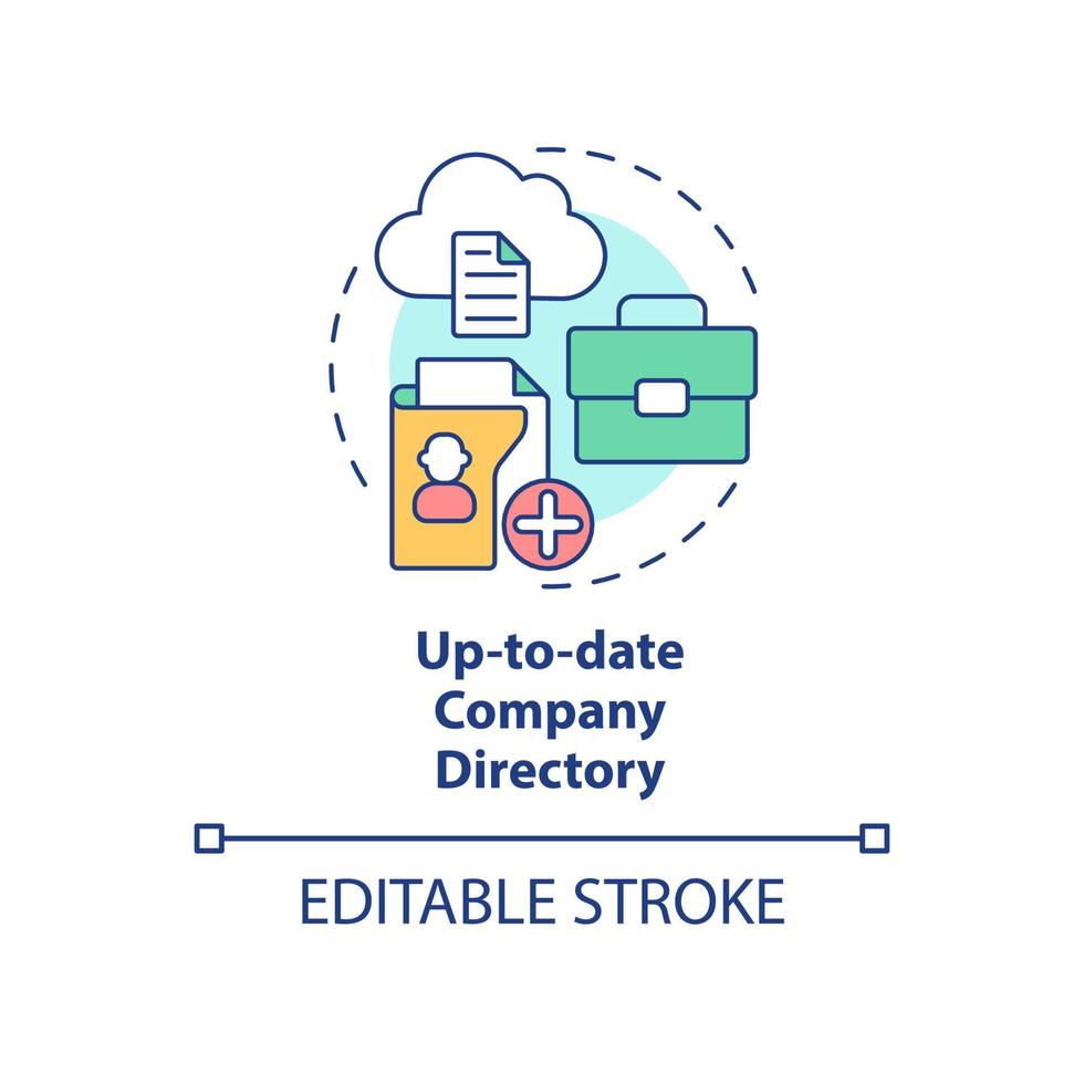 icona del concetto di directory aziendale aggiornata. accesso ai dipendenti. vantaggi dell'illustrazione della linea sottile dell'idea astratta di ucaas. disegno di contorno isolato. tratto modificabile. arial, una miriade di caratteri pro-grassetto utilizzati vettore