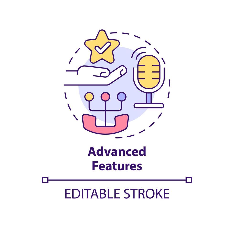icona del concetto di funzionalità avanzate. possibilità tecniche. il sistema voip avvantaggia l'illustrazione della linea sottile dell'idea astratta. disegno di contorno isolato. tratto modificabile. arial, una miriade di caratteri pro-grassetto utilizzati vettore