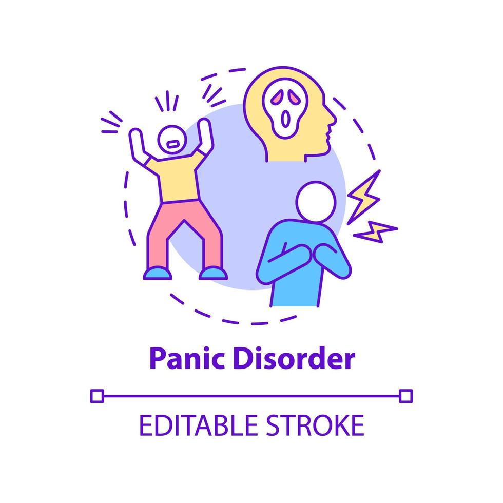 icona del concetto di disturbo di panico. tipo di attacco d'ansia illustrazione della linea sottile dell'idea astratta della malattia mentale. disegno di contorno isolato. tratto modificabile. roboto-medium, una miriade di caratteri pro-grassetto utilizzati vettore