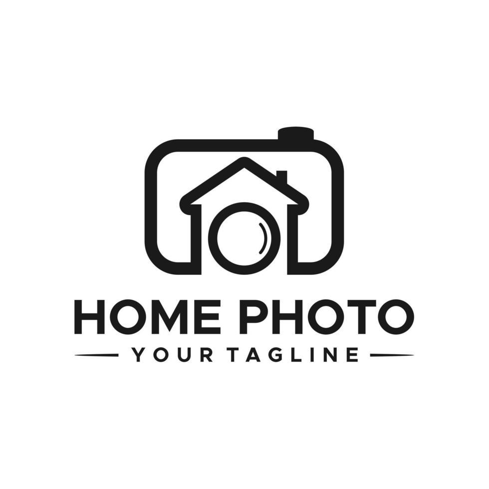 design del segno del logo della fotocamera e della fotografia di casa vettore