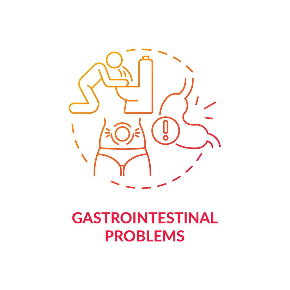 problemi gastrointestinali icona del concetto di gradiente rosso. disturbi digestivi. dolore addominale idea astratta linea sottile illustrazione. disegno di contorno isolato. roboto-medium, una miriade di caratteri pro-grassetto utilizzati vettore