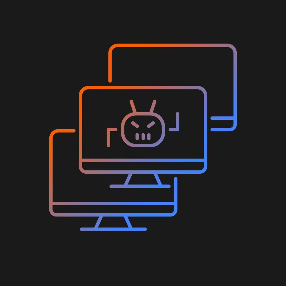 icona vettore gradiente botnet per tema scuro. dispositivi connessi a Internet. enorme attacco hacker. attacco informatico ddos. simbolo del colore della linea sottile. pittogramma in stile moderno. disegno di contorno isolato vettoriale