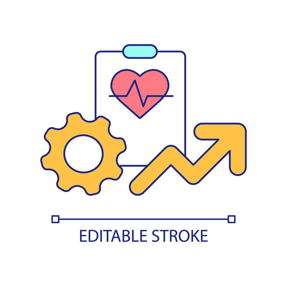icona colore rgb miglioramento sanitario. miglioramento dei servizi nel settore sanitario. trattamento del paziente. illustrazione vettoriale isolata. semplice disegno a tratteggio pieno. tratto modificabile. carattere arial utilizzato