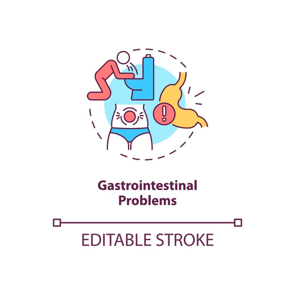 icona del concetto di problemi gastrointestinali. malattia dell'apparato digerente. mal di stomaco idea astratta linea sottile illustrazione. disegno di contorno isolato. tratto modificabile. roboto-medium, una miriade di caratteri pro-grassetto utilizzati vettore