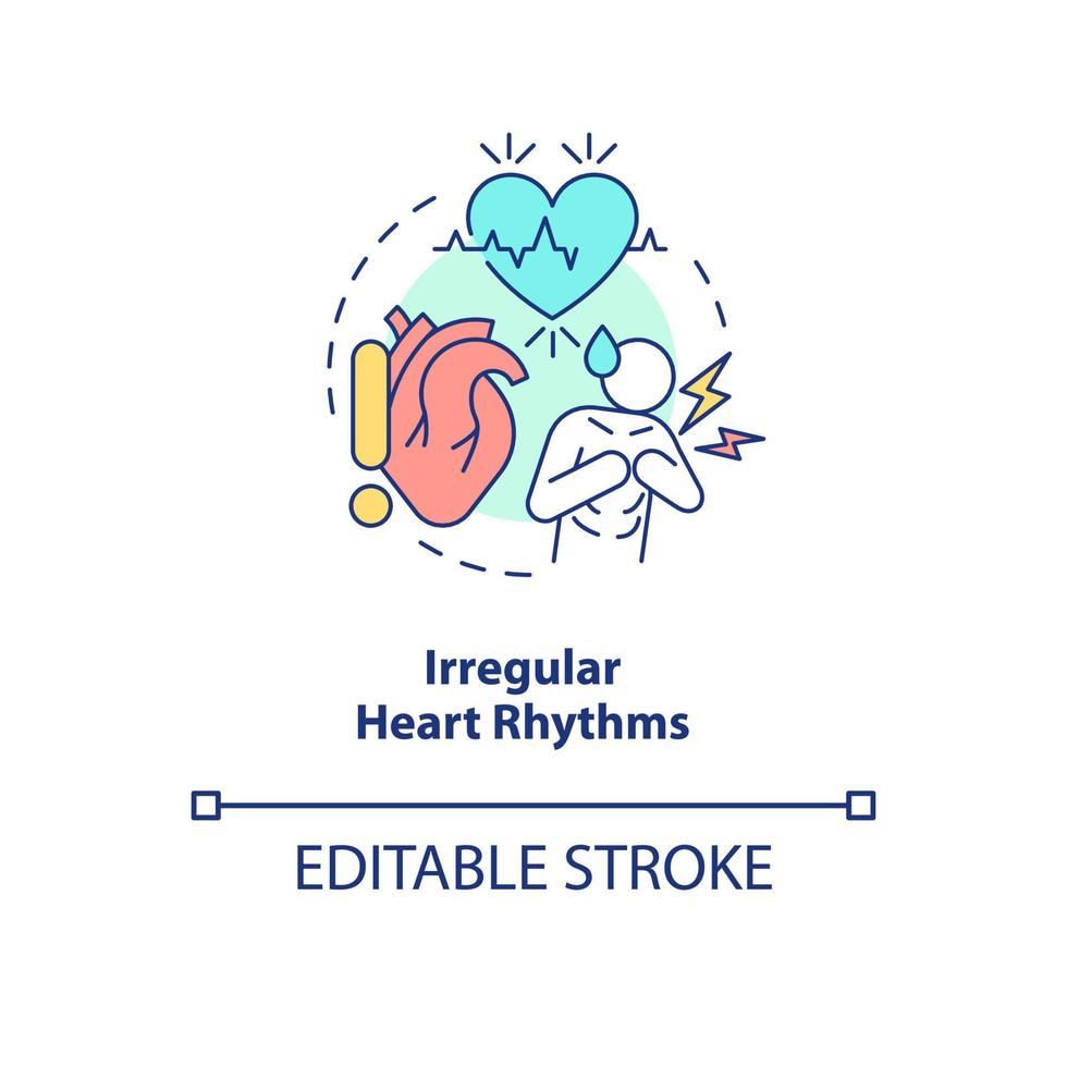 icona del concetto di ritmi cardiaci irregolari. battito cardiaco anormale. aritmia astratta idea linea sottile illustrazione. disegno di contorno isolato. tratto modificabile. roboto-medium, una miriade di caratteri pro-grassetto utilizzati vettore
