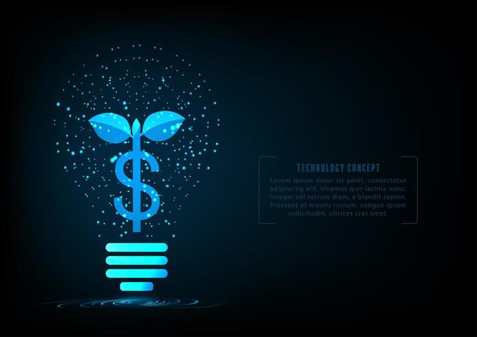 Pianta che cresce denaro in forma Lampadina di particelle incandescenti vettore