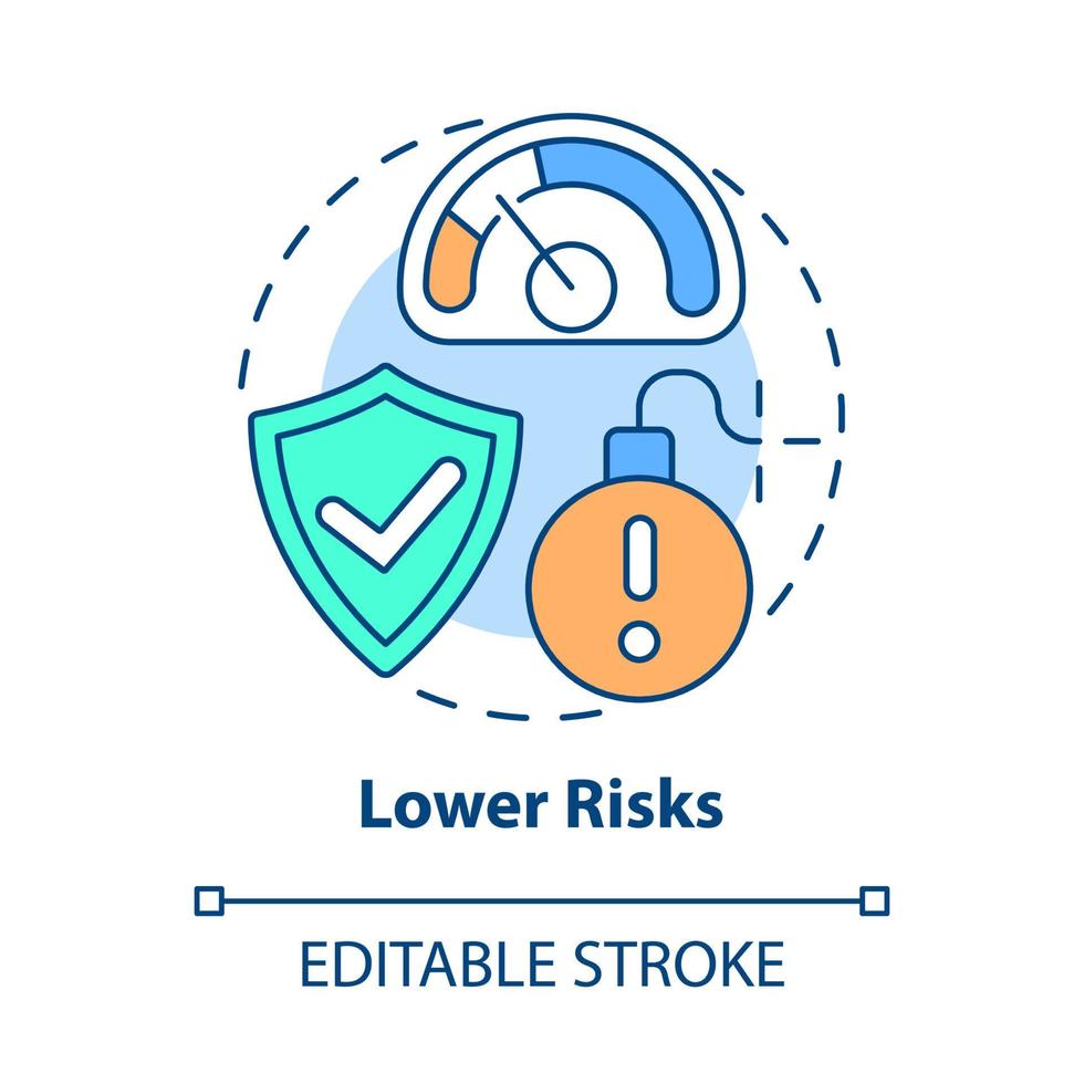 icona del concetto di rischi inferiori. illustrazione di linea sottile di idea astratta di crescita interna. espansione commerciale. ridurre la possibilità di minacce. disegno a colori di contorno isolato vettoriale. tratto modificabile vettore