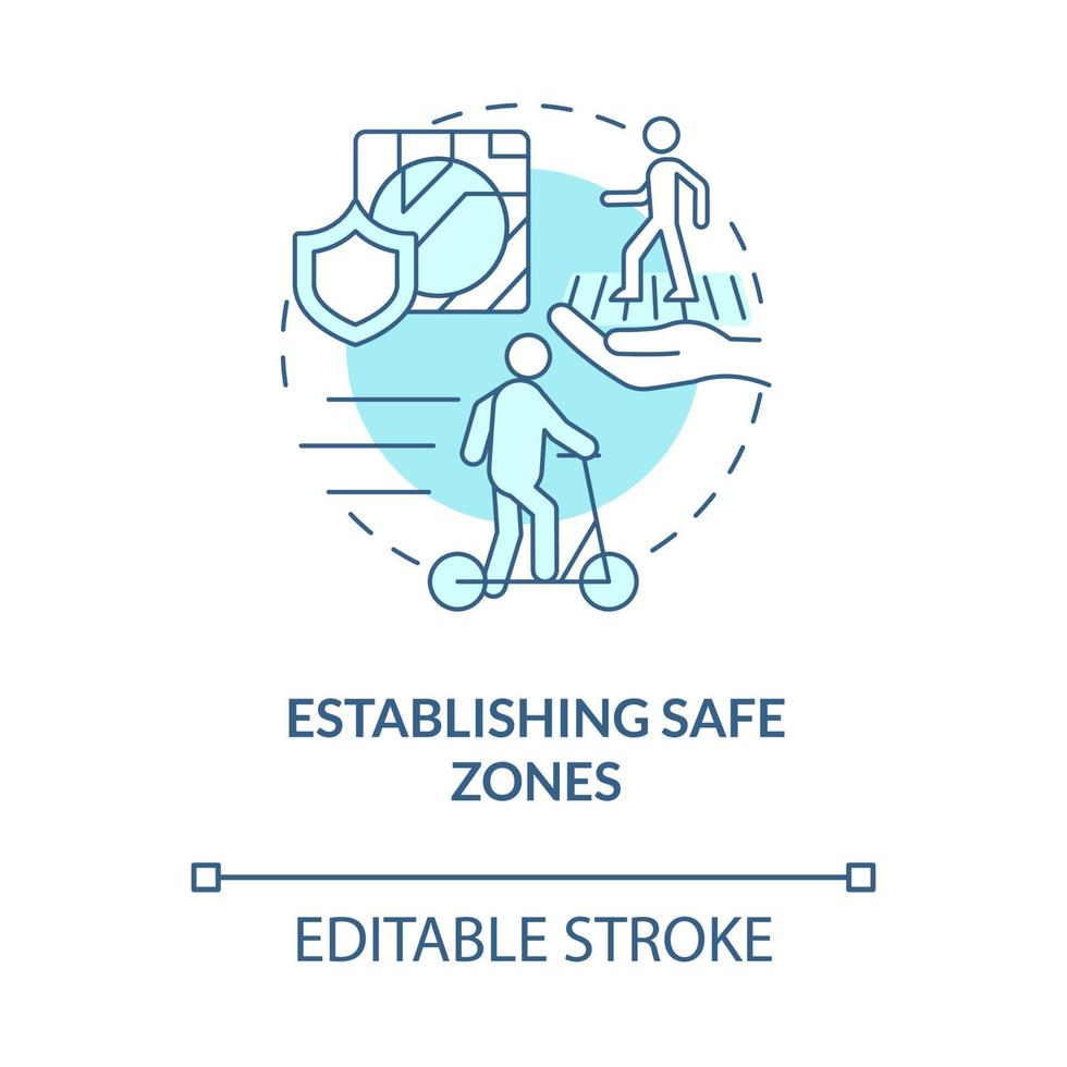 che stabilisce l'icona blu del concetto di zone sicure. scooter sharing regolamento idea astratta linea sottile illustrazione. sicurezza stradale per i pedoni. disegno a colori di contorno isolato vettoriale. tratto modificabile vettore