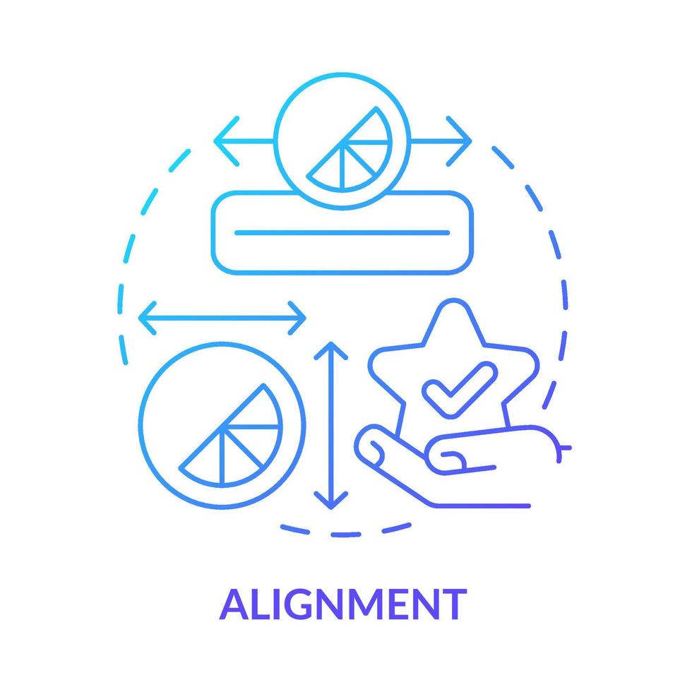 icona del concetto di sfumatura blu di allineamento. stile di disposizione degli oggetti. principi di progettazione grafica illustrazione al tratto sottile di idea astratta. disegno di contorno isolato. una miriade di caratteri pro-grassetto utilizzati vettore