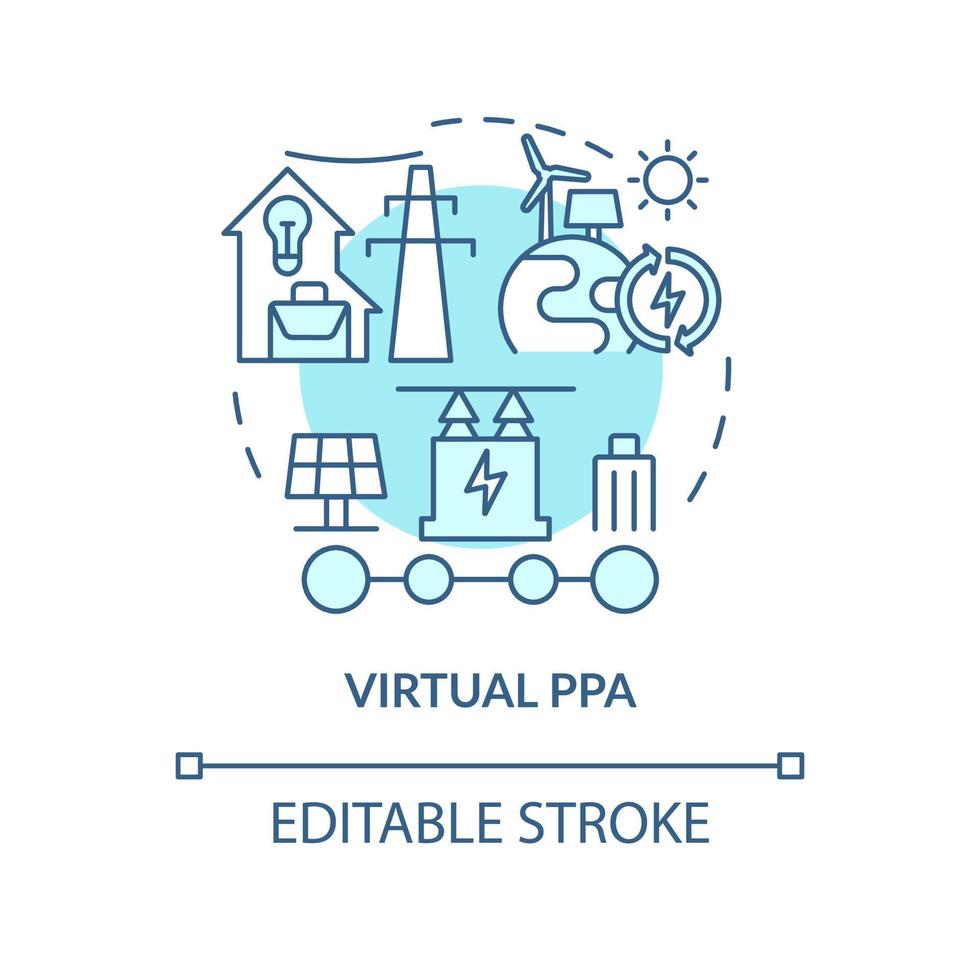 icona del concetto turchese ppa virtuale. comprare energia. tipi di contratto di acquisto di energia astratta idea linea sottile illustrazione. disegno di contorno isolato. tratto modificabile. arial, una miriade di caratteri pro-grassetto utilizzati vettore