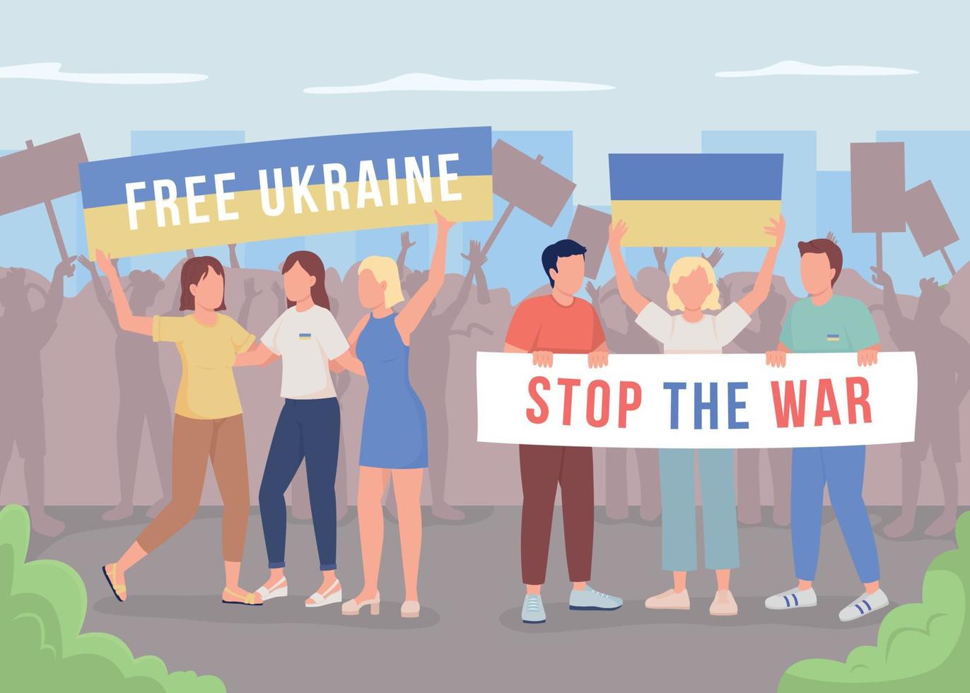 guerra in ucraina protesta illustrazione vettoriale a colori piatti