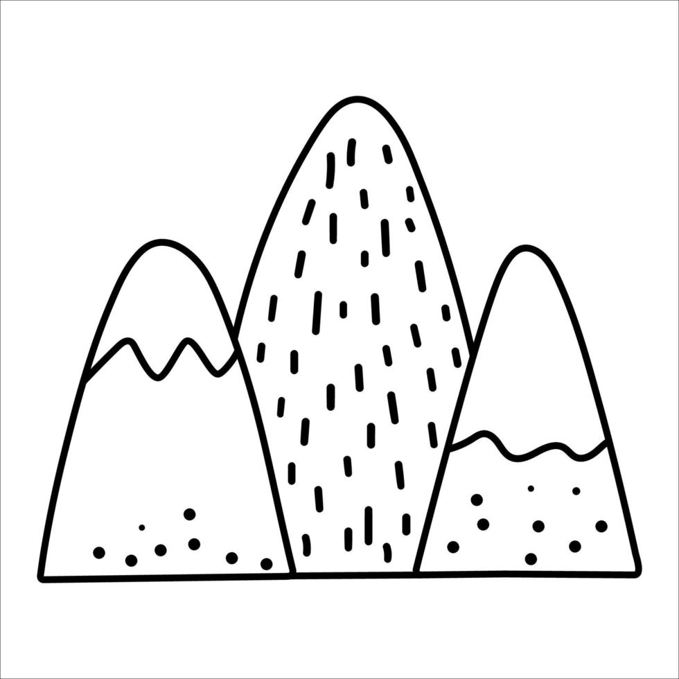 montagne in stile bohémien in bianco e nero di vettore. icona della linea di rocce isolata su sfondo bianco. vettore
