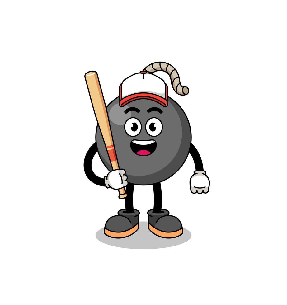 cartone animato della mascotte della bomba come giocatore di baseball vettore