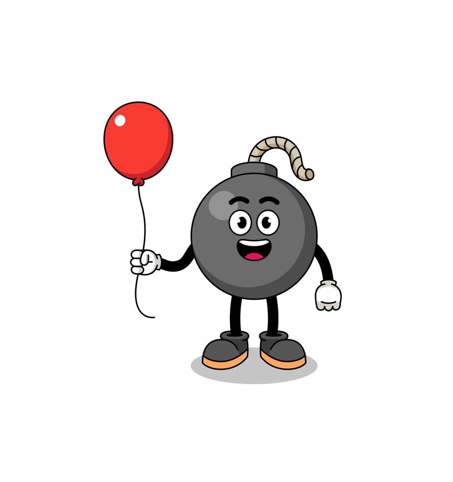 cartone animato di bomba in possesso di un palloncino vettore