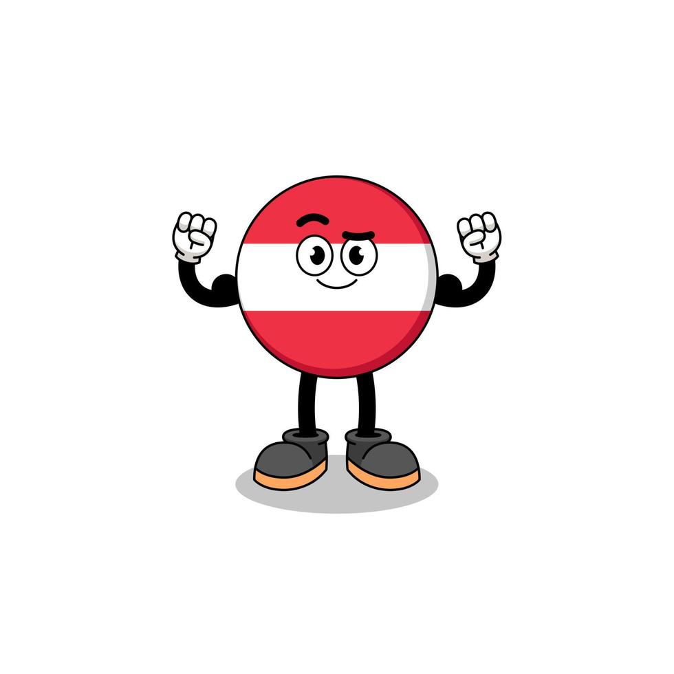mascotte cartone animato della bandiera austriaca in posa con i muscoli vettore