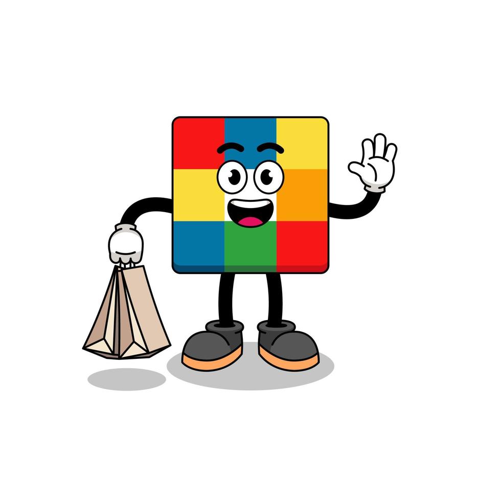 cartone animato di shopping puzzle cubo vettore
