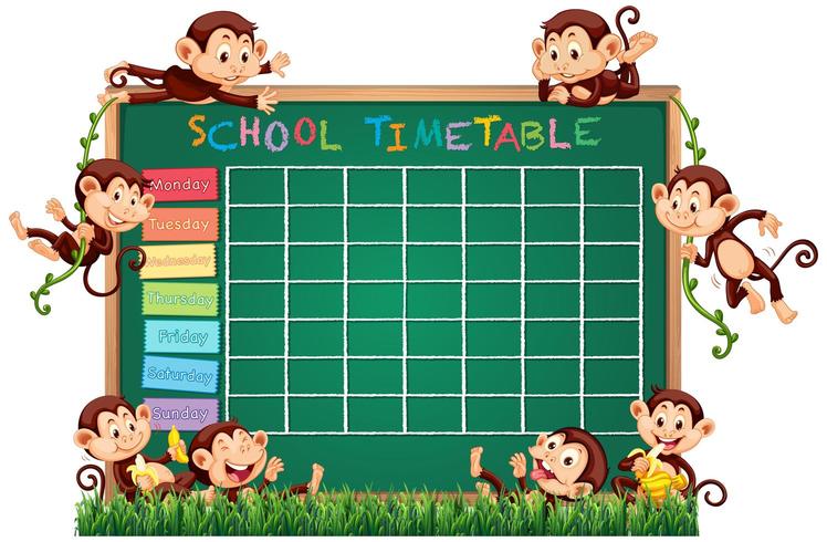 Modello di orario scolastico con tema scimmia vettore