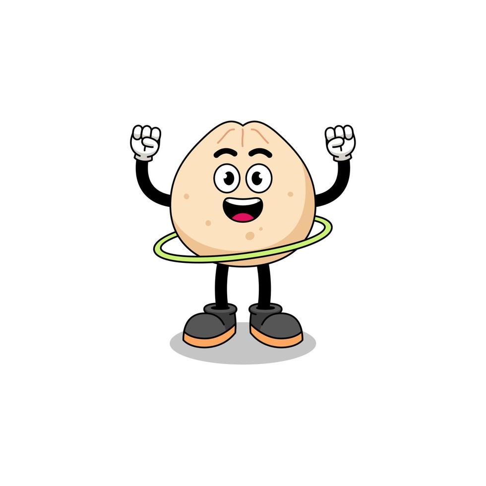 illustrazione del personaggio del panino di carne che gioca a hula hoop vettore