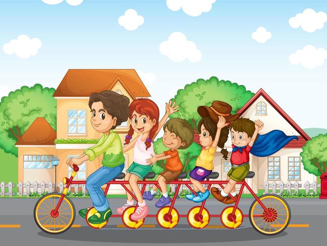 Una famiglia in bicicletta insieme vettore