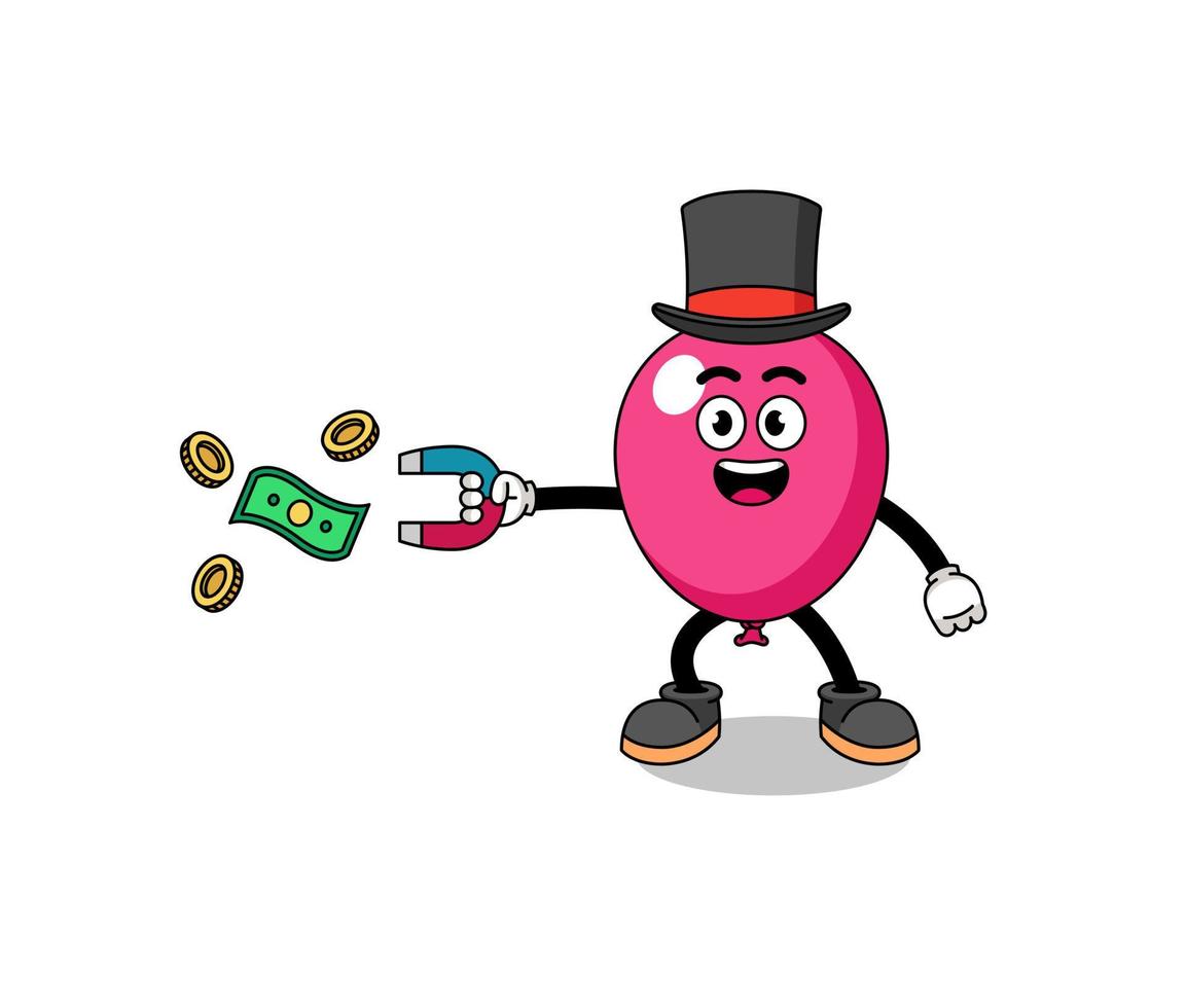 illustrazione del personaggio di un palloncino che cattura soldi con un magnete vettore