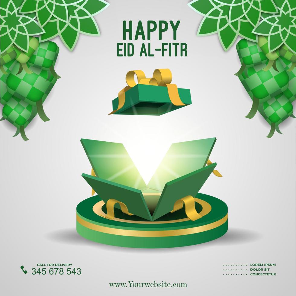 banner promozionale aperto confezione regalo social media per vacanze musulmane eid al fitr hari raya idul fitri vettore